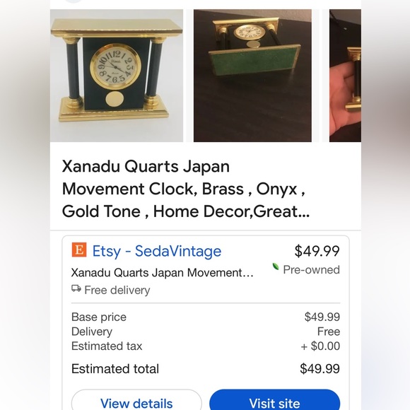 Mini mantle quartz clock.  Brass and onyx maybe marble. Just needs battery - Picture 10 of 10